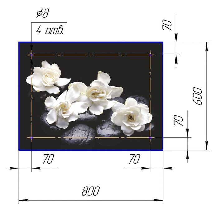 Стеклянный фартук закаленное стекло М1 "Гардения", 600х800х4