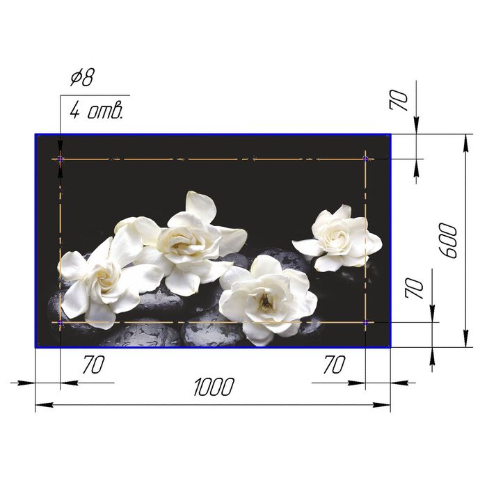 Стеклянный фартук закаленное стекло М1 "Гардения", 600х1000х4