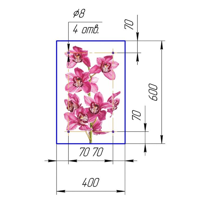 Стеклянный фартук закаленное стекло М1 "Орхидея-2", 600х400х4