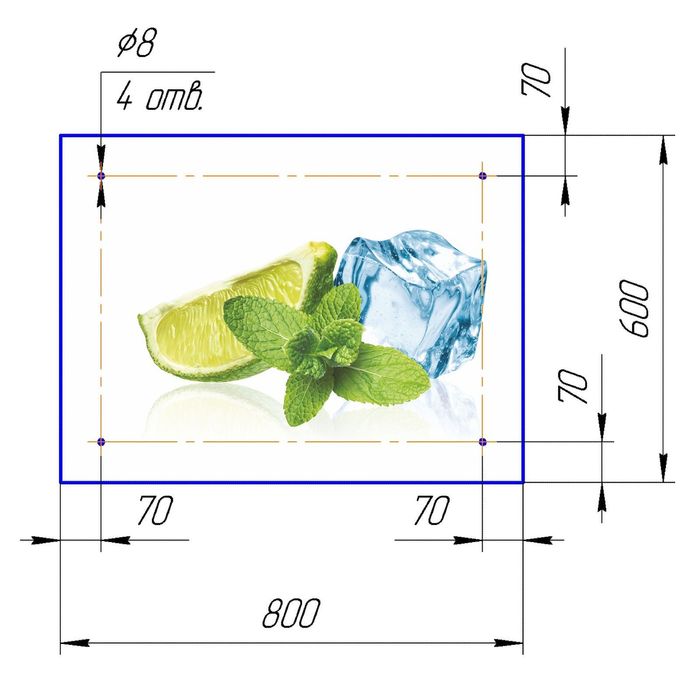 Стеклянный фартук закаленное стекло М1 "Лайм и лёд", 600х800х4