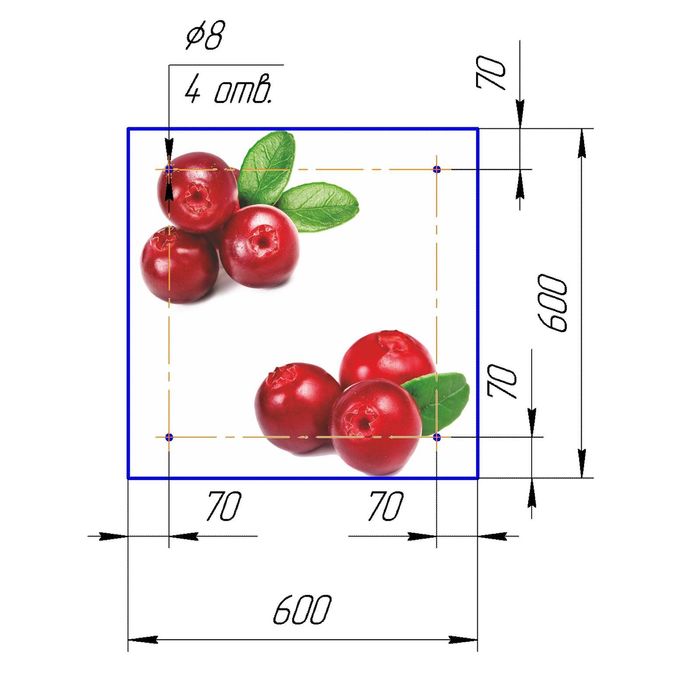 Стеклянный фартук закаленное стекло М1 "Брусника", 600х600х4