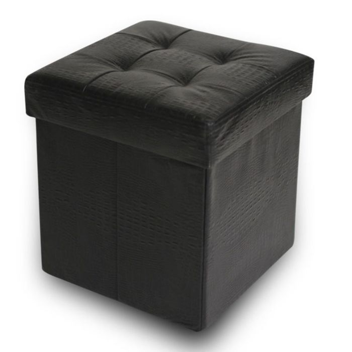 Пуфик складной «Крокодил» чёрный, экокожа люкс