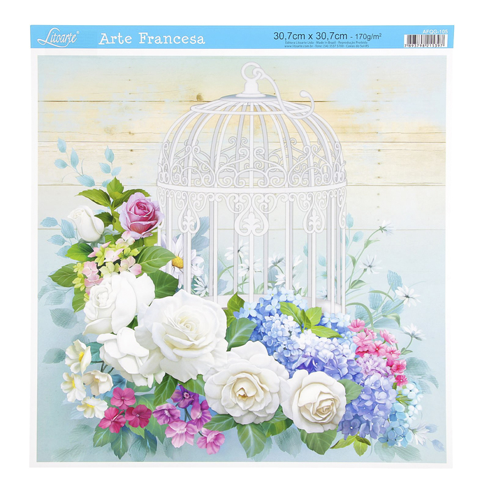 Бумага Arte Francesa для 3D-техники "Клетка и цветы" 30х30 см