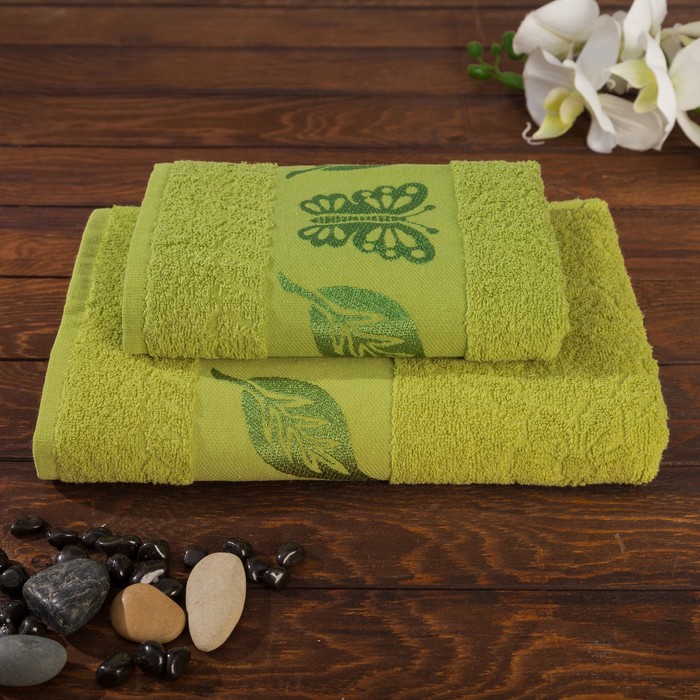 КМП в коробке Fiesta "Cotonn" Butterfly (70х130+50х90), цв.зеленый , хлопок 100%, 400г/м