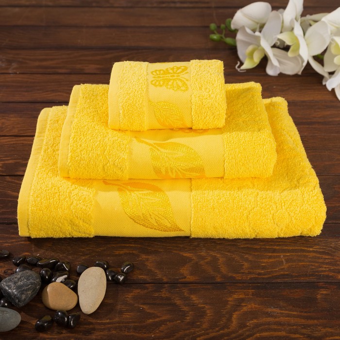 КМП в коробке Fiesta "Cotonn" Butterfly (70х130+50х90+30х50), цв.желтый , хлопок 100%, 400г/м   2055