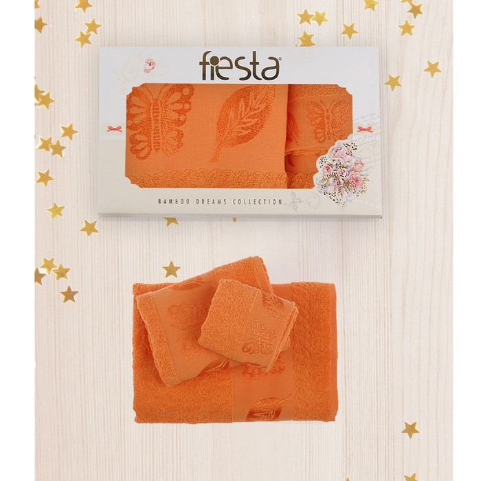 КМП в коробке Fiesta "Cotonn" Butterfly (70х140+50х90+30х50), цв.оранже , хлопок 100%, 400г/м   2055