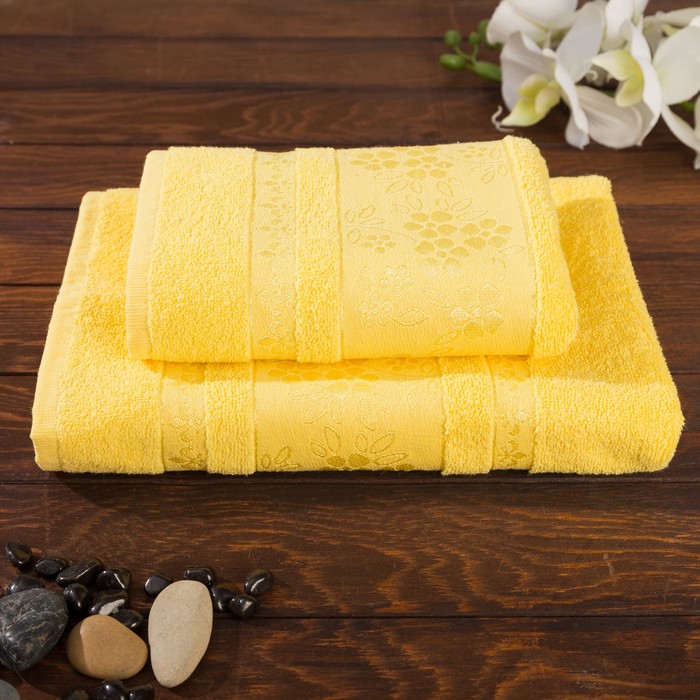 КМП в коробке Fiesta "ELARA"(70х130+50х90), цв.желтый , хлопок 100%, 400г/м