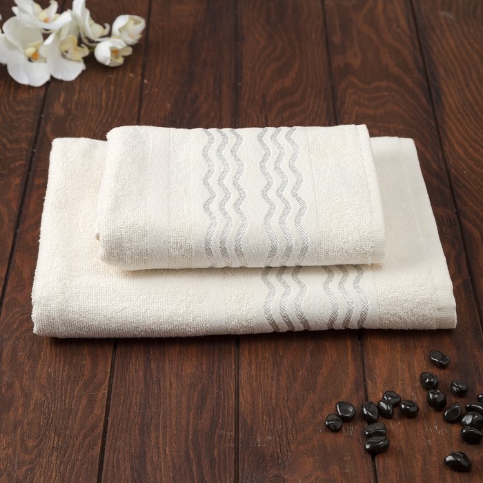 КМП в коробке Fiesta "WAVES"(70х130+50х90), цв.шампань, хлопок 100%, 400г/м