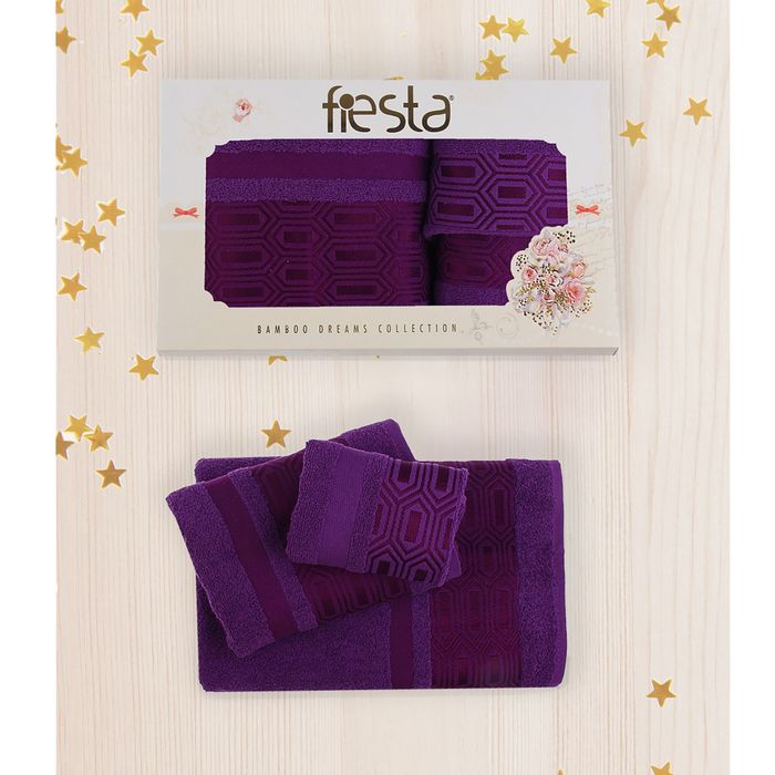 КМП в коробке Fiesta "PREMIER" (70х130+50х90+30х50), цв.фиолетовый, хлопок 100%, 400г/м