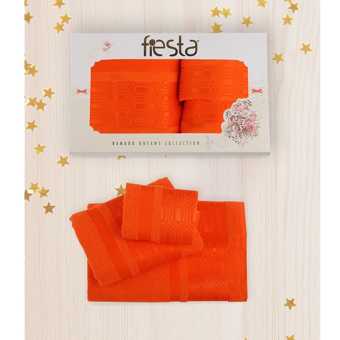 КМП в коробке Fiesta "PREMIER" (70х130+50х90+30х50), цв.оранжевый, хлопок 100%, 400г/м