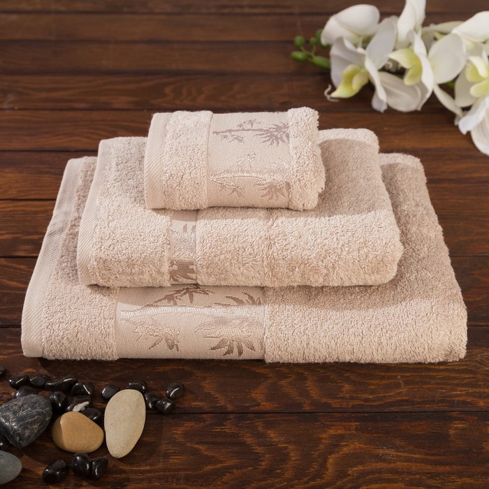 КМП в коробке Fiesta "Bamboo" (70х140+50х90+30х50), цв.бежевый, бамбук 100%, 500г/м