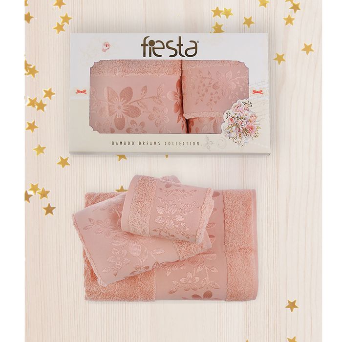 КМП в коробке Fiesta "Verona" (70х140+50х90+30х50), цв.персик , бамбук 100%, 500г/м