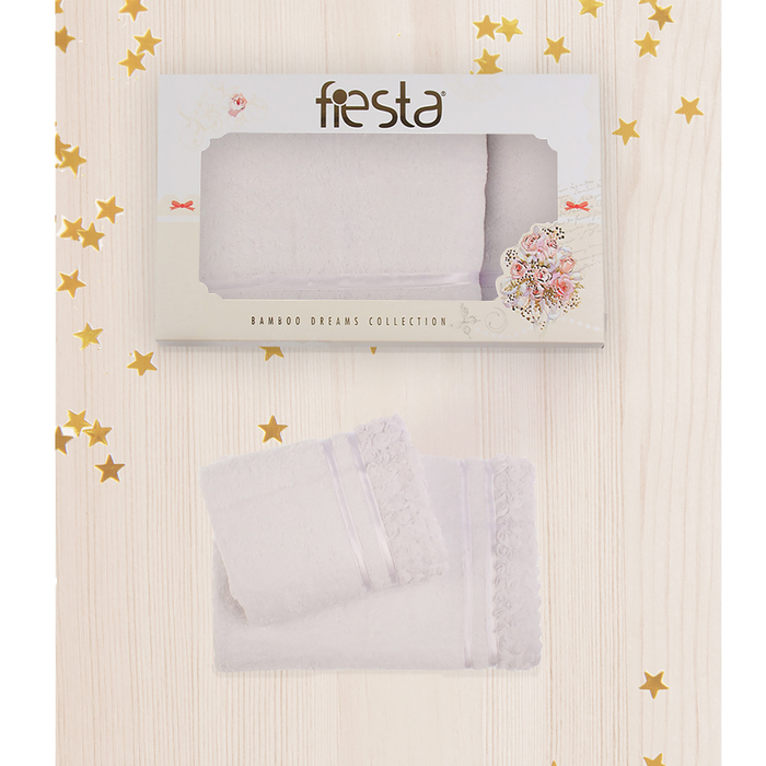 КМП в коробке Fiesta "Roses" (50х90+70х140), цв.белый, бамбук 100%, 500г/м