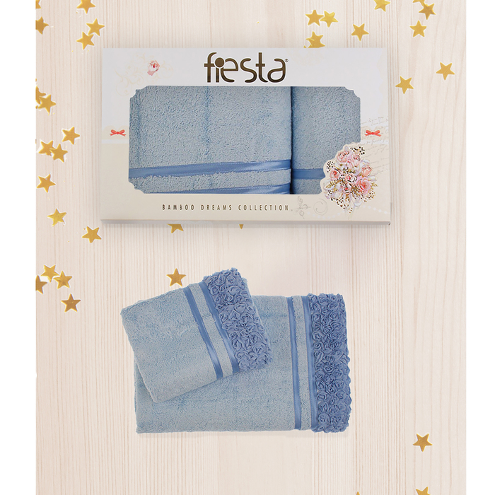 КМП в коробке Fiesta "Roses" (50х90+70х140), цв.голубой, бамбук 100%, 500г/м