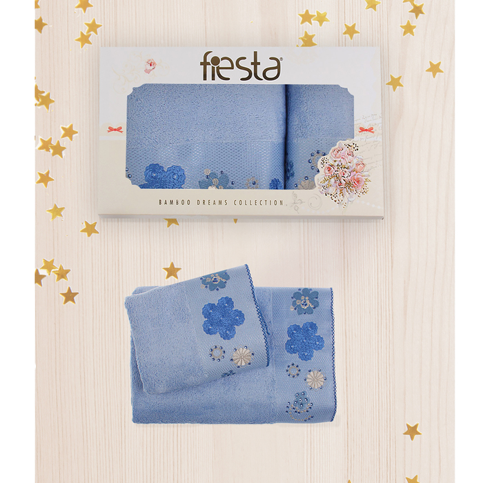 КМП в коробке Fiesta "Dantelly" (70х140+50х90), цв.голубой, бамбук 100%, 500г/м