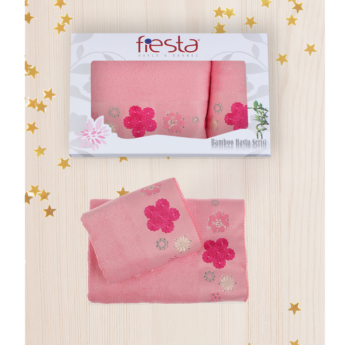 КМП в коробке Fiesta "Dantelly" (70х140+50х90), цв.розовый, бамбук 100%, 500г/м