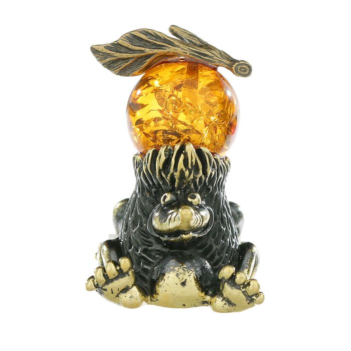 Сувенир из латуни и янтаря "Еж маленький" 2,2х2,5 см