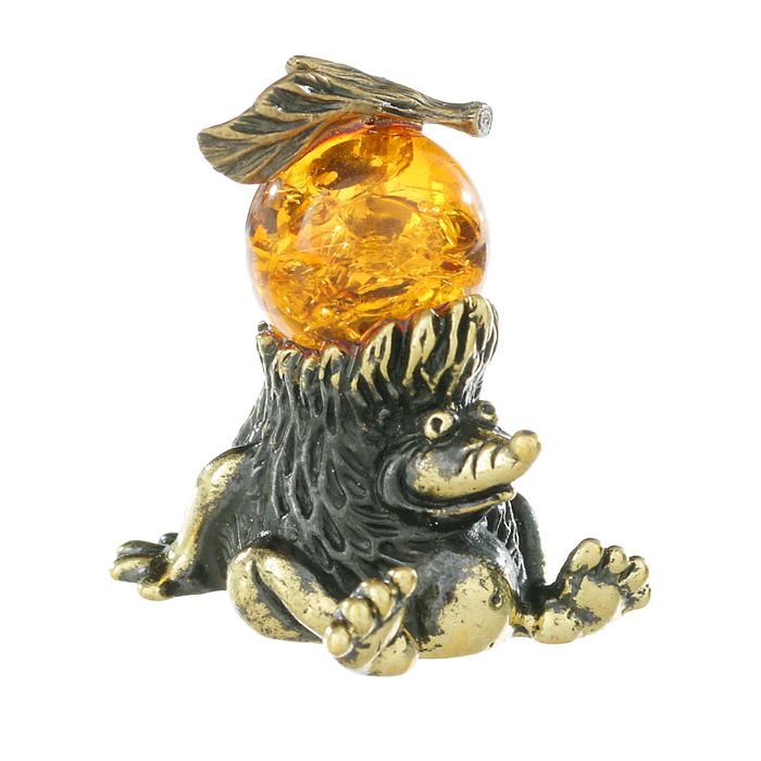 Сувенир из латуни и янтаря "Еж маленький" 2,2х2,5 см