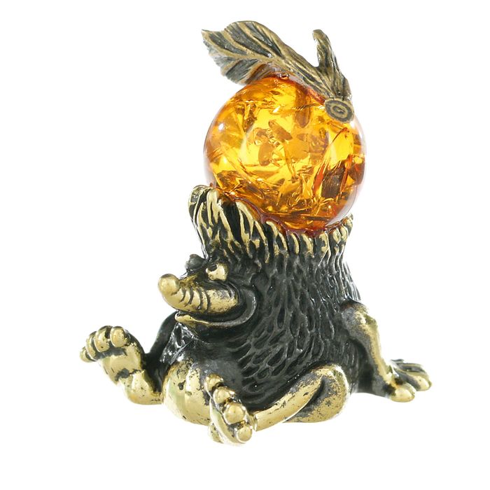 Сувенир из латуни и янтаря "Еж маленький" 2,2х2,5 см