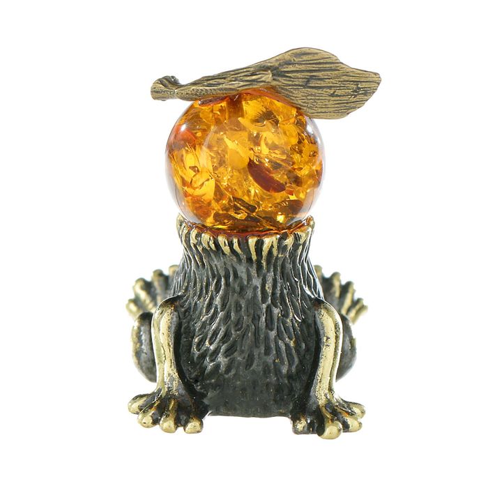 Сувенир из латуни и янтаря "Еж маленький" 2,2х2,5 см