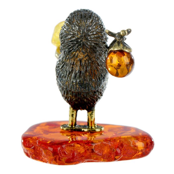 Сувенир из латуни и янтаря "Ежик в тумане" 3,5х4,2 см