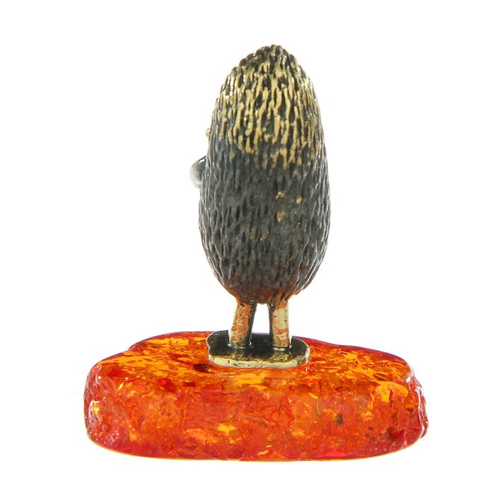 Сувенир из латуни и янтаря "Ёжик в тумане с узелком"