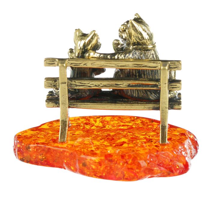 Сувенир из латуни и янтаря "Коты пара с сердцем" 6х4 см