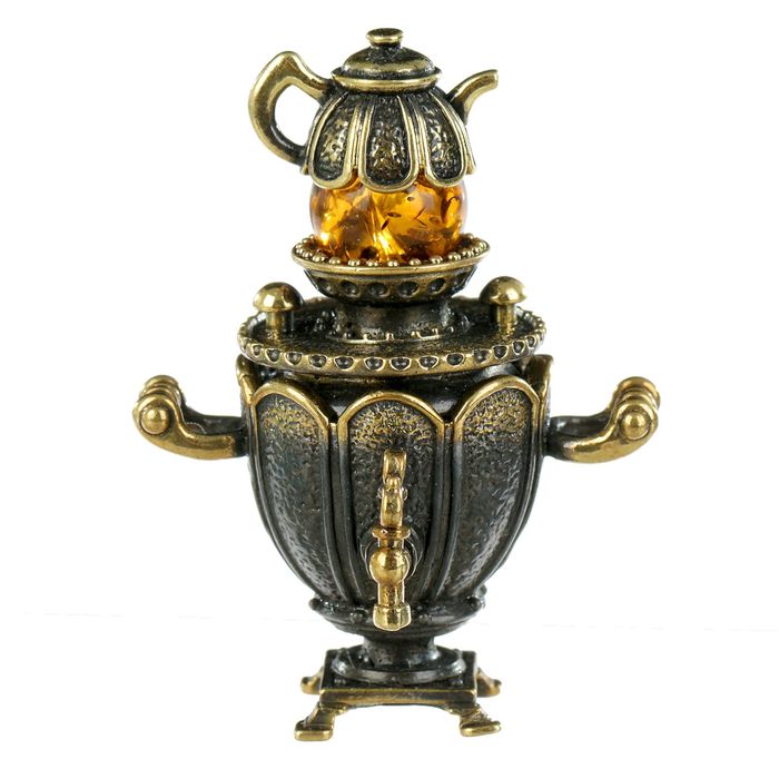 Сувенир из латуни и янтаря "Самовар большой открывающийся" 3,6х4,8 см
