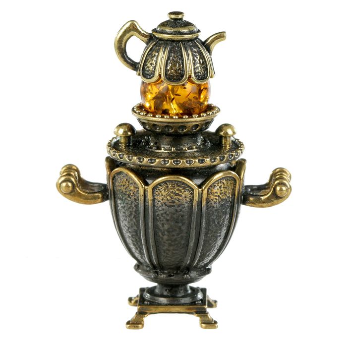 Сувенир из латуни и янтаря "Самовар большой открывающийся" 3,6х4,8 см