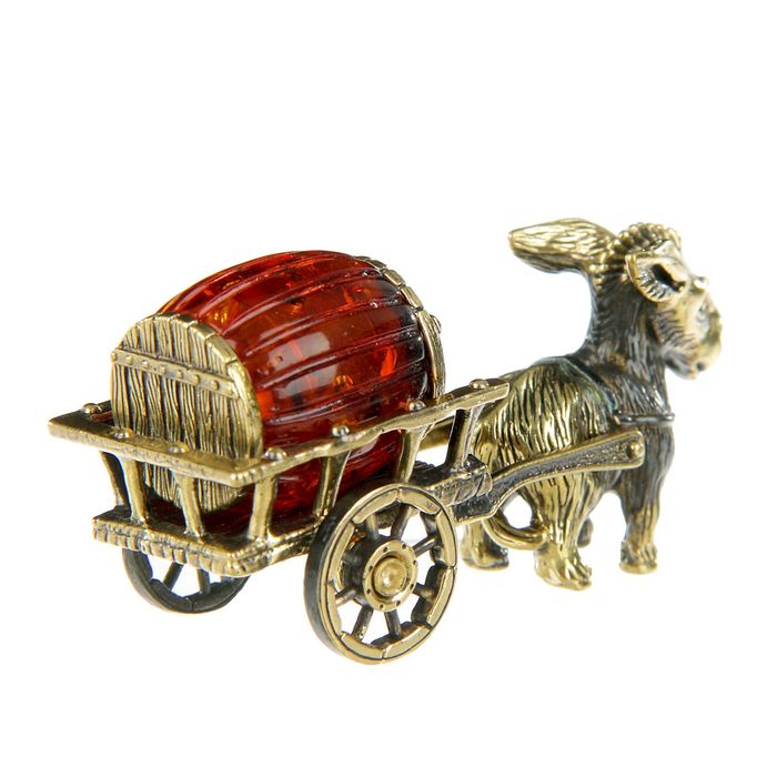 Сувенир из латуни и янтаря "Ослик с повозкой"