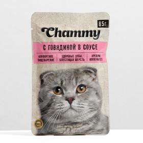 Влажный корм Chammy для кошек, говядина, кусочки в соусе, пауч, 85 г Ош