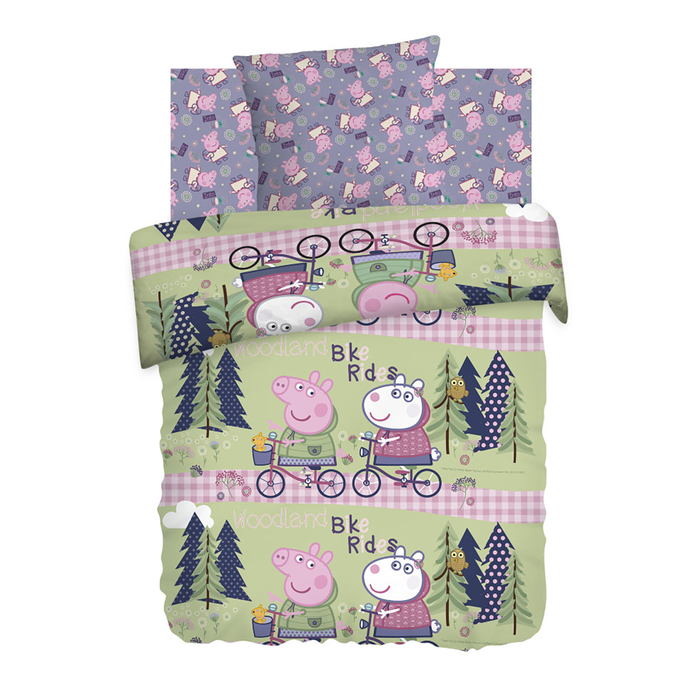 КПБ 1,5сп Свинка Пеппа Велопрогулка 143х215, 150х214 70х70 см 1шт, бязь 125г/м хл100%