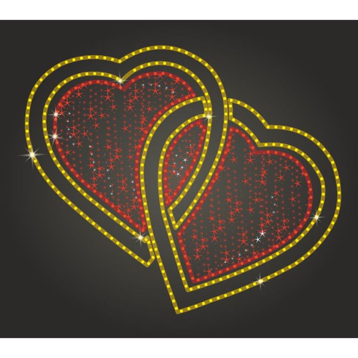 Светодиодное панно "Золотые сердца с красным центром", 2000 х 1700 х 30 мм, 162 Вт