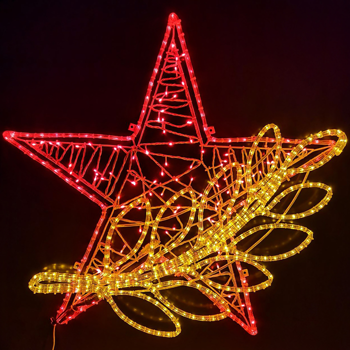 Светодиодное панно "Звезда пятиконечная №3, красный центр", 700 х 750 х 30 мм, 38 Вт