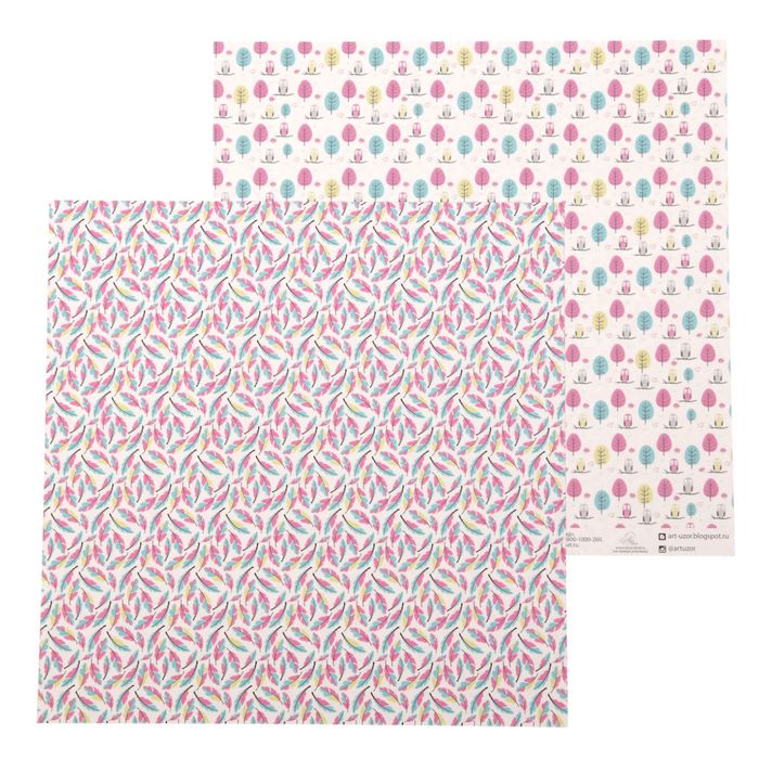 Бумага для скрапбукинга "Совушки", 30,5 х 30,5 см, 180 г/м