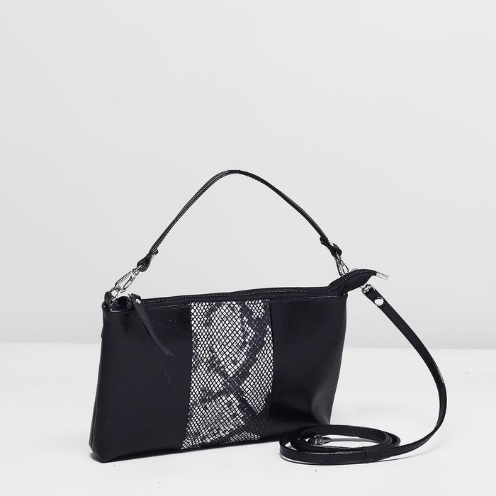 Клатч женский на молнии, 1 отдел, наружный карман, длинный ремень, цвет белый/чёрный