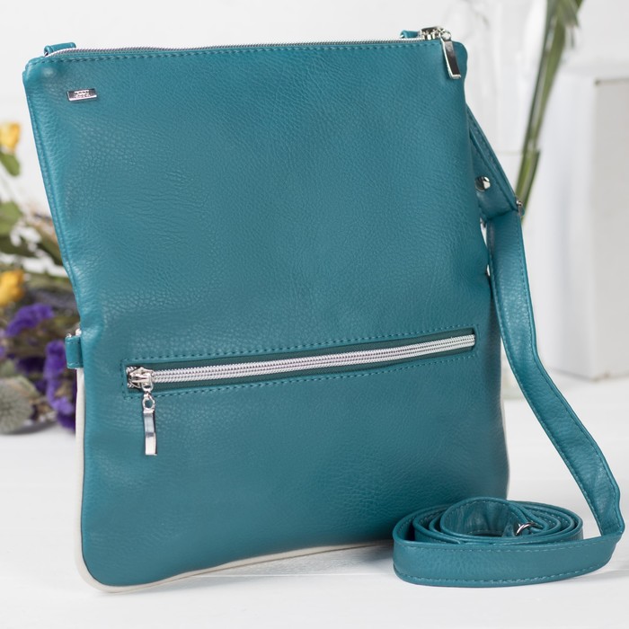 Сумка женская на молнии, 1 отдел, наружный карман, регулируемый ремень, цвет синий/белый