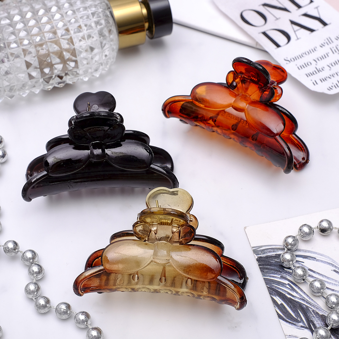 Краб для волос "Прозрачный" 7 см, бант, микс