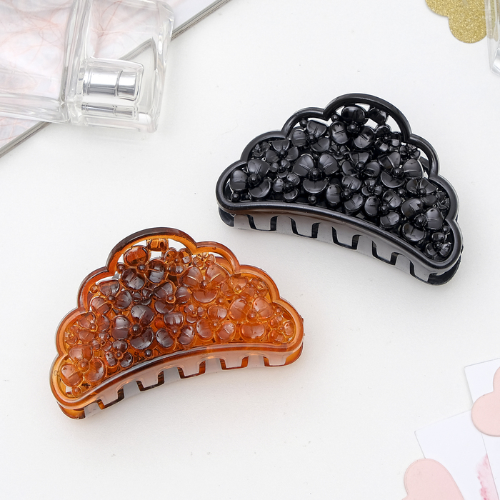 Краб для волос "Прозрачный" 8 см. цветочный, микс