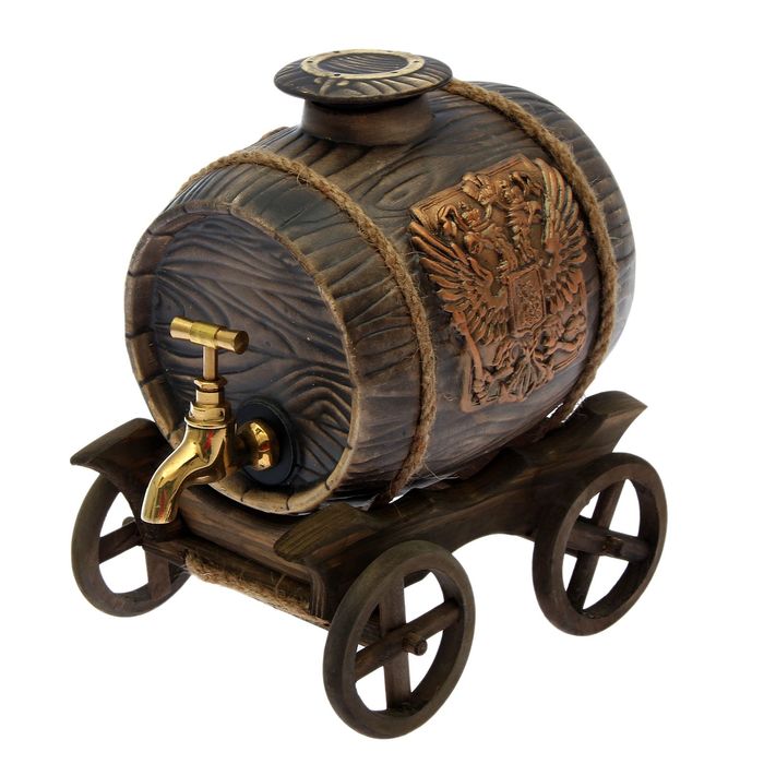 Бочка "Патриот", на телеге, средняя, с латунным краном, 3 л