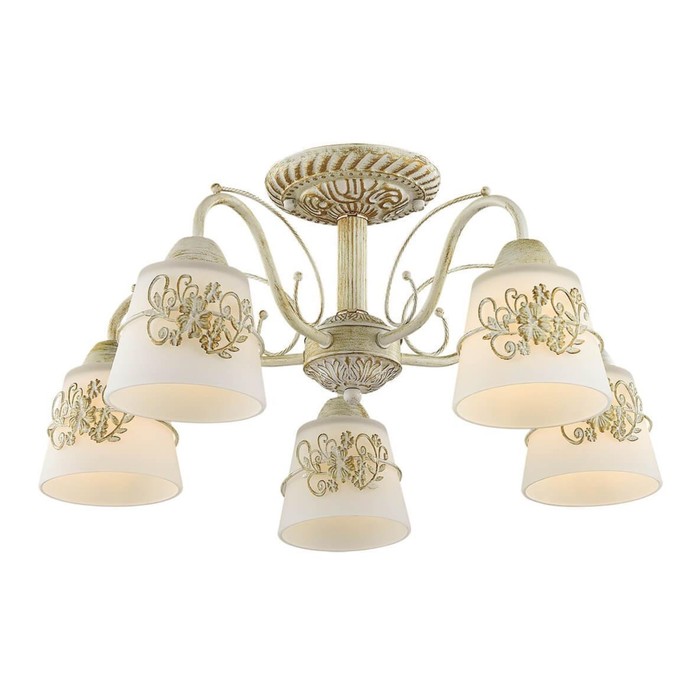 Люстра VEVA E14 5х40W 220V белый/зол. патина/стекло/метал.декор