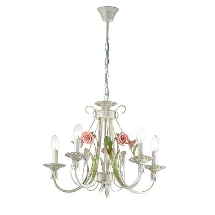 Люстра CLARISSA E14 5х40W 220V белый/зол.патина/декор керамика