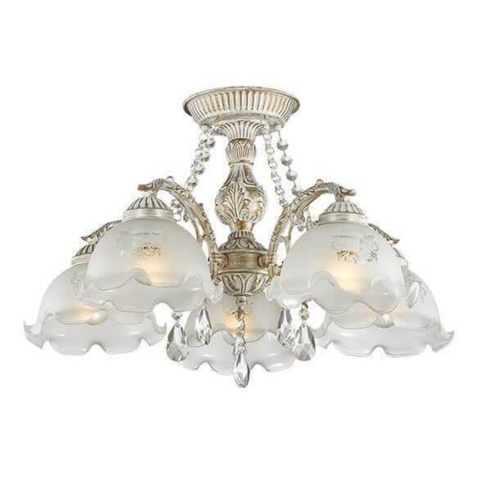 Люстра CASETTA E27 5х60W 220V белый/зол.патина/стекло/хрусталь