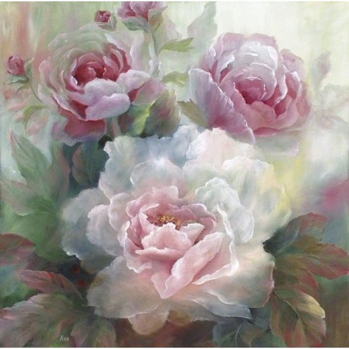 Картина на подрамнике "Коралловый шарм" пышные бутоны