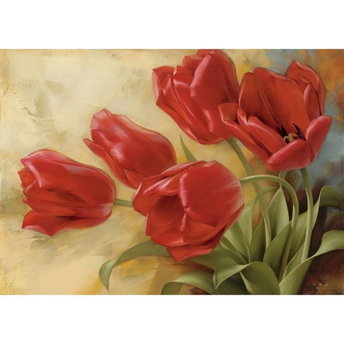 Картина на подрамнике "Тюльпаны с красными бутонами"