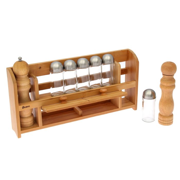 Полка для специй 41,5 х 9 х 22,5 см, гевея/бамбук