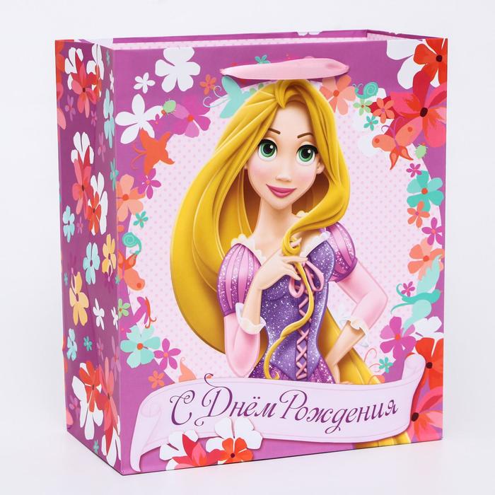 Пакет ламинированный вертикальный "Цветочного Дня Рождения!, Принцессы: Рапунцель, 23 х 27 х 11.5 см