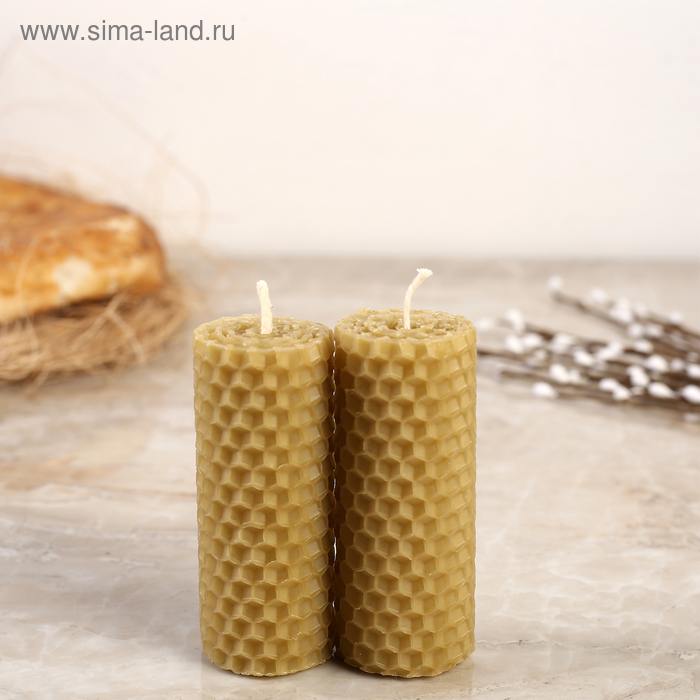 фото Набор свечей из вощины медовой 8 см, 2шт "со светлой пасхой" с эфирным маслом эвкалипт, микс мастерская «свечной двор»