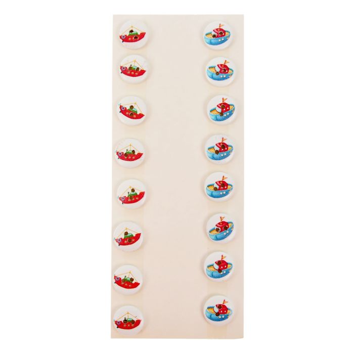 Набор пуговиц декоративных дерево "Кораблики" (набор 16 шт) d=1,5 см