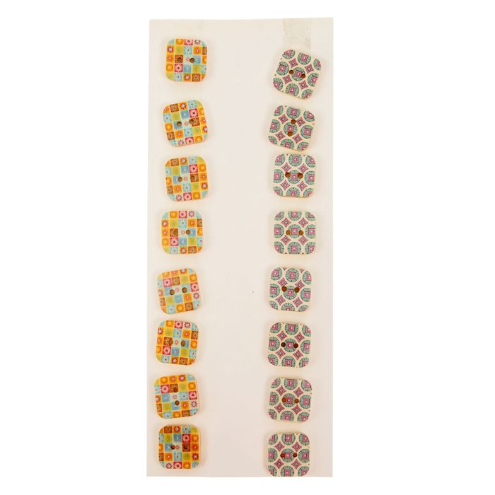 Набор пуговиц декоративных дерево "Квадратики" (набор 16 шт) 1,5х1,5 см